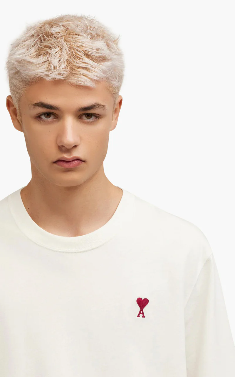 AMI Paris Red Ami De Coeur Boxy Fit T-Shirt White - Image 3