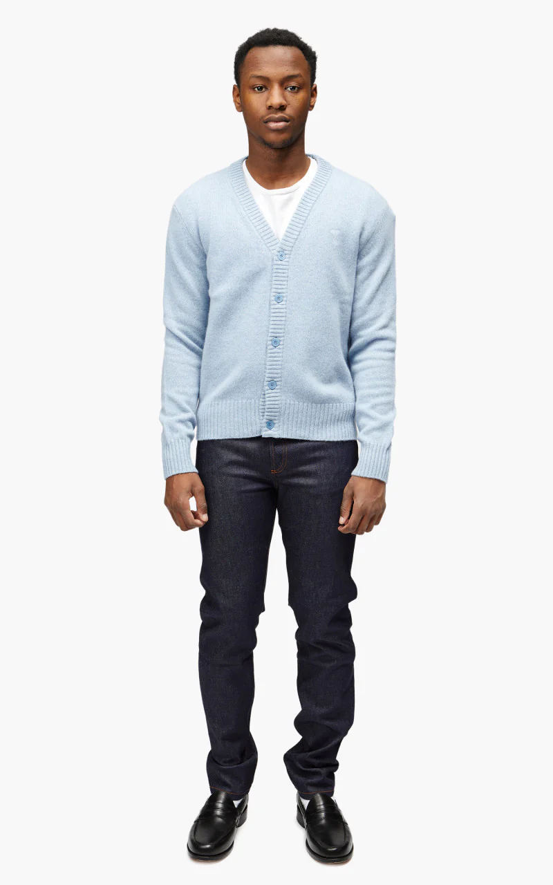 AMI Paris Tonal ADC Cardigan Pale Blue - Image 2