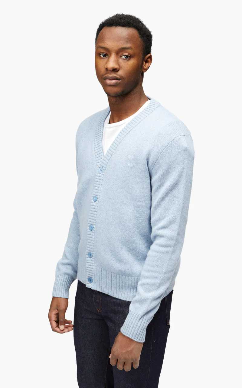 AMI Paris Tonal ADC Cardigan Pale Blue - Image 4