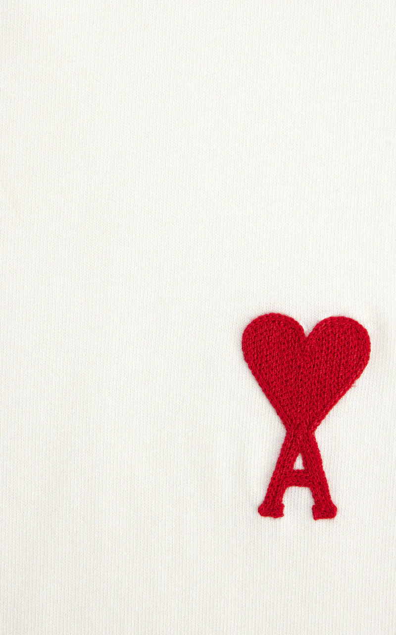 AMI Paris Tonal Ami De Coeur T-Shirt Natural White/Red - Image 4
