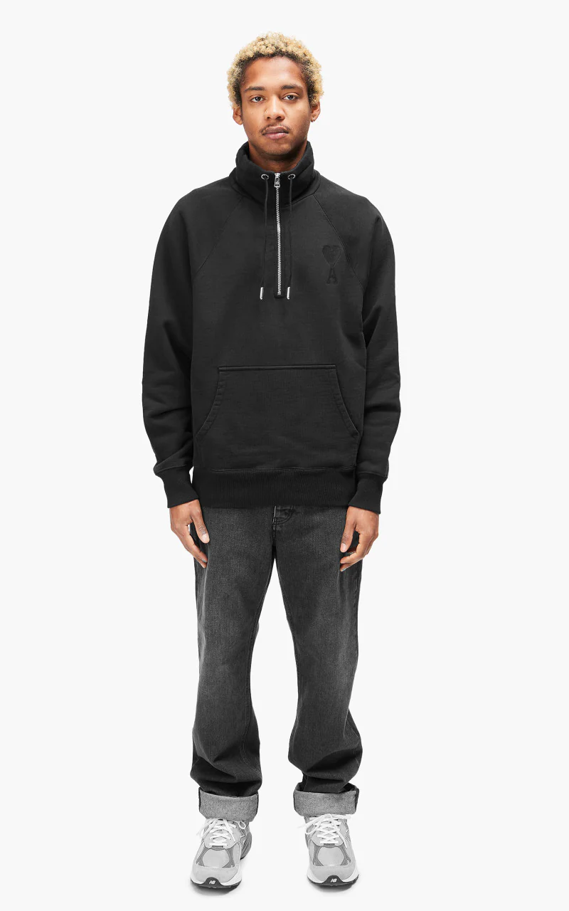 AMI Paris Tonal Big Ami De Coeur Zip Sweat Black - Image 2