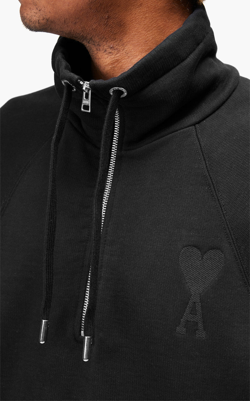 AMI Paris Tonal Big Ami De Coeur Zip Sweat Black - Image 3