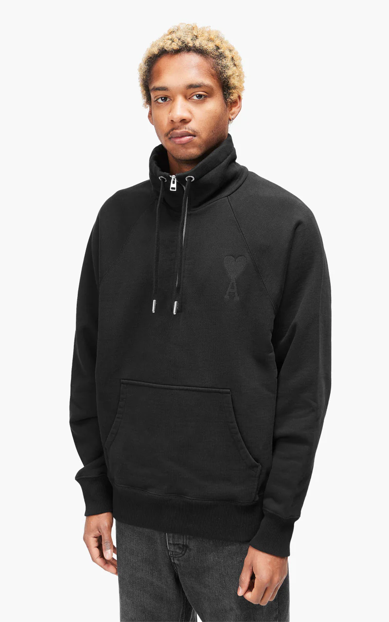 AMI Paris Tonal Big Ami De Coeur Zip Sweat Black - Image 5