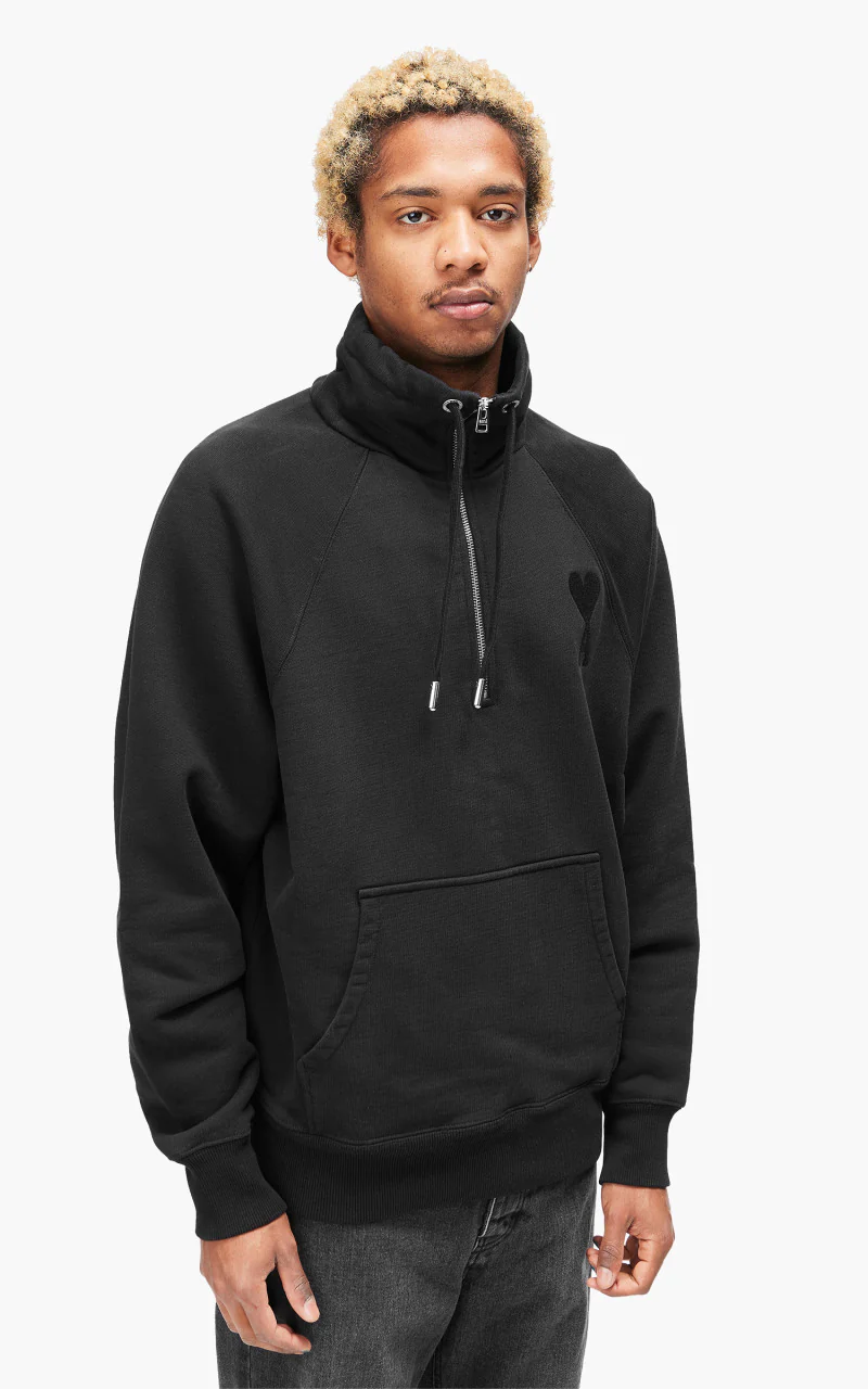 AMI Paris Tonal Big Ami De Coeur Zip Sweat Black - Image 6