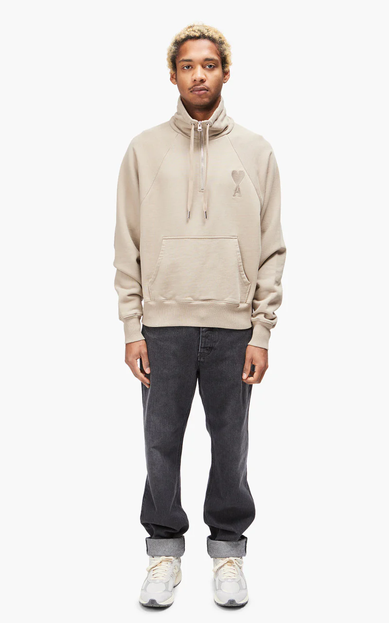 AMI Paris Tonal Big Ami De Coeur Zip Sweat Dark Beige - Image 2