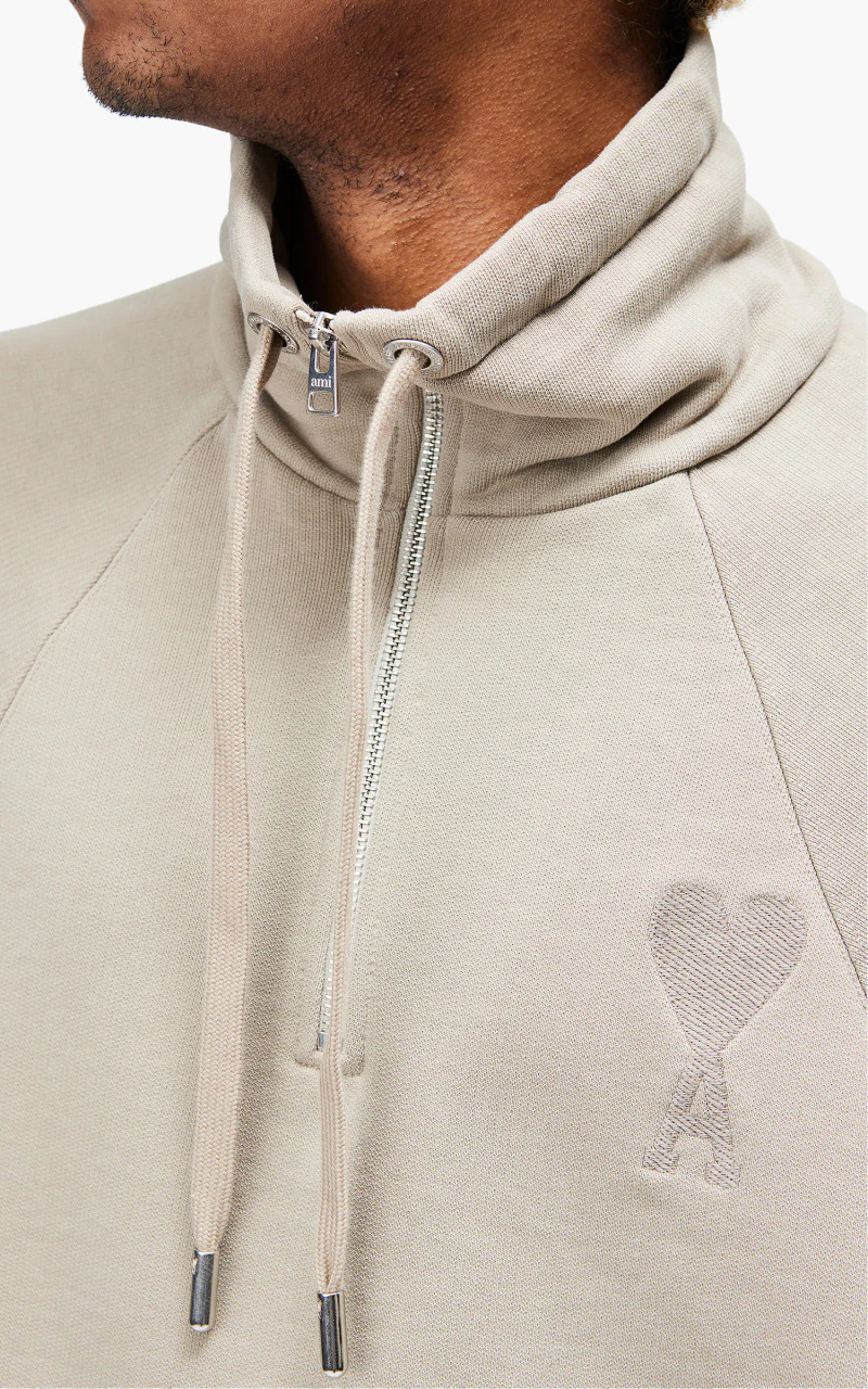 AMI Paris Tonal Big Ami De Coeur Zip Sweat Dark Beige - Image 3