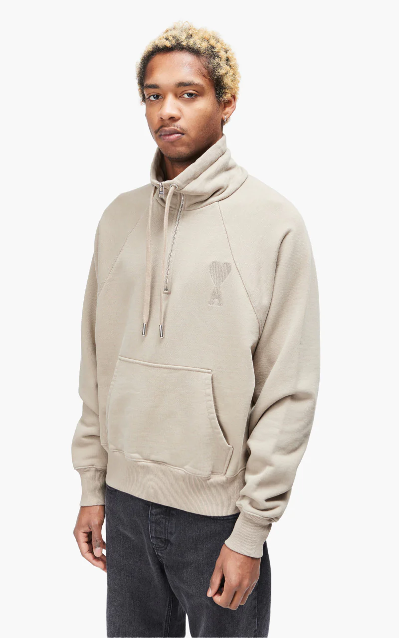 AMI Paris Tonal Big Ami De Coeur Zip Sweat Dark Beige - Image 5