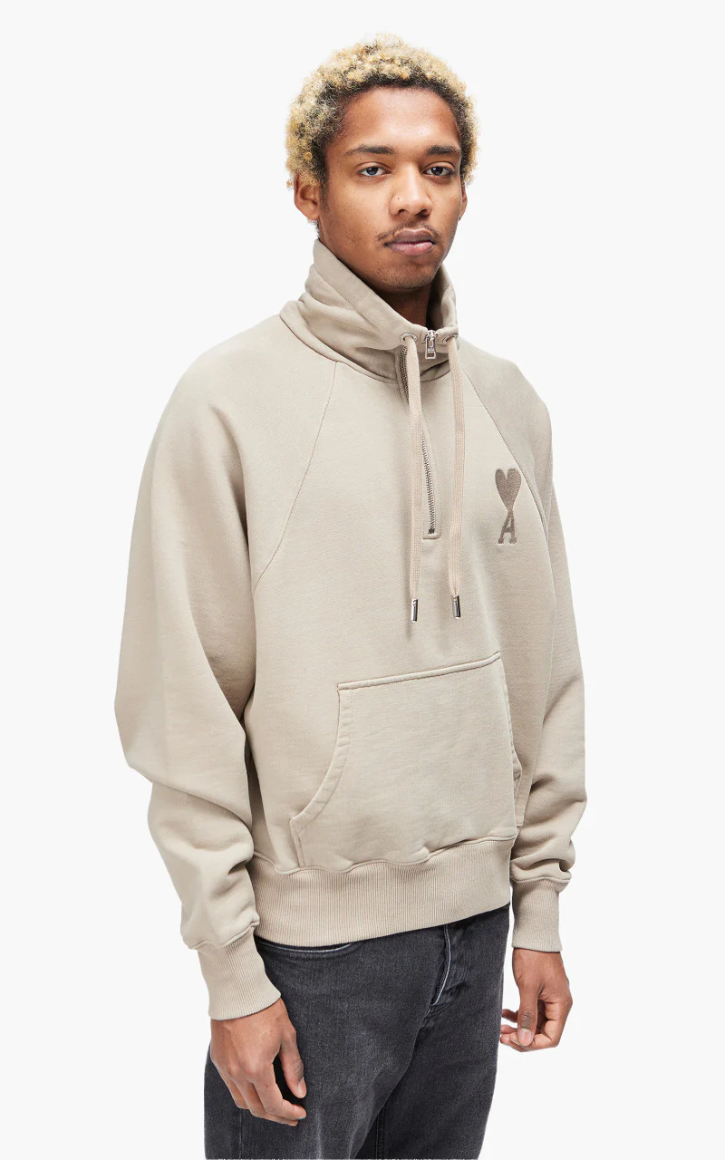 AMI Paris Tonal Big Ami De Coeur Zip Sweat Dark Beige - Image 6