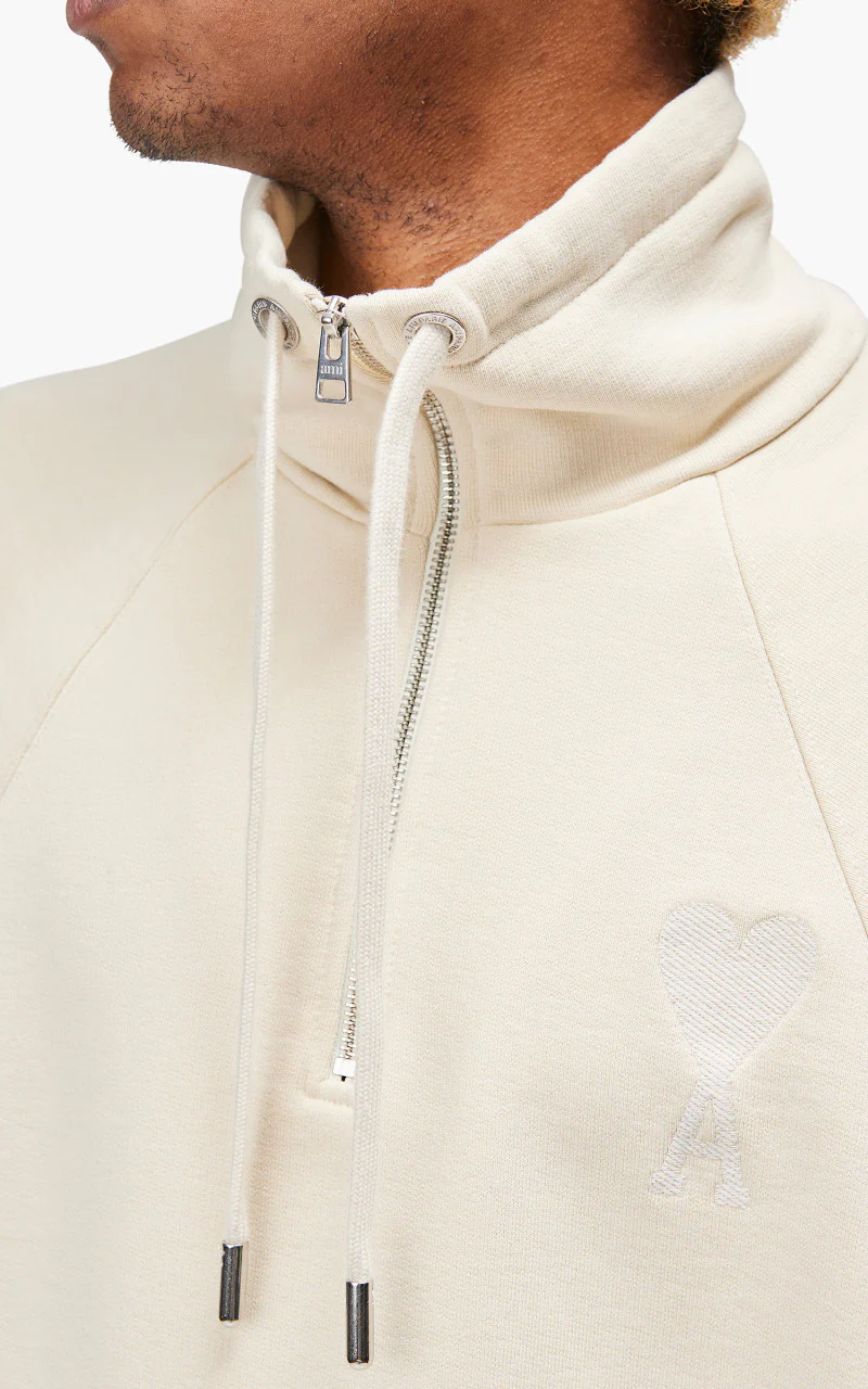 AMI Paris Tonal Big Ami De Coeur Zip Sweat Off-White - Image 3