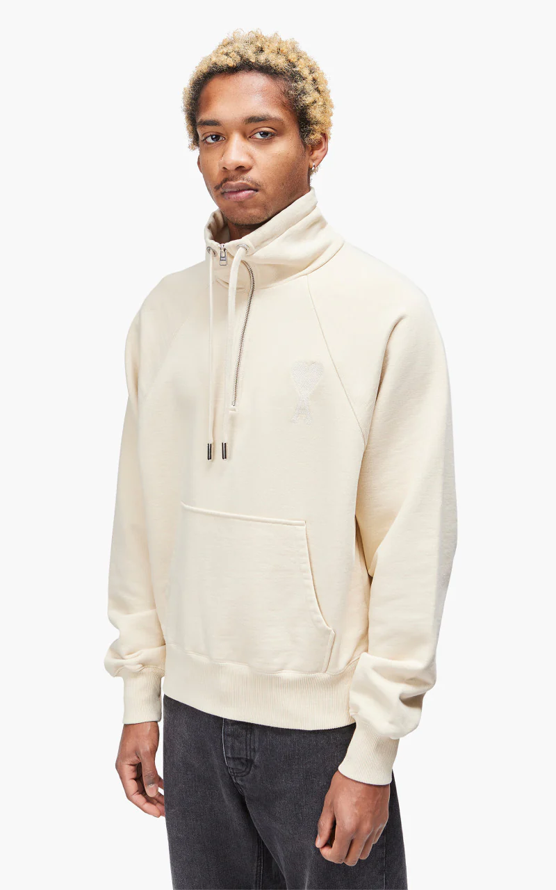 AMI Paris Tonal Big Ami De Coeur Zip Sweat Off-White - Image 5
