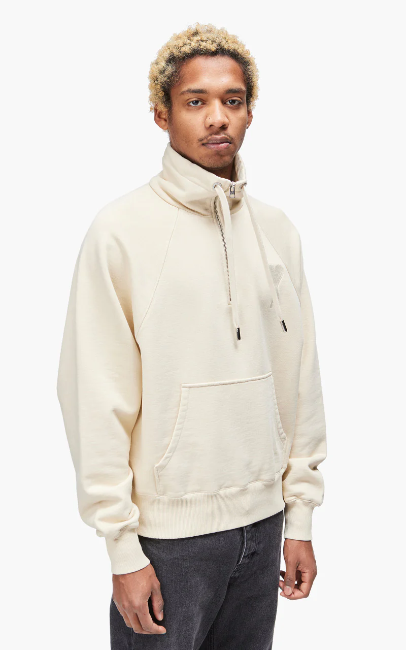 AMI Paris Tonal Big Ami De Coeur Zip Sweat Off-White - Image 6