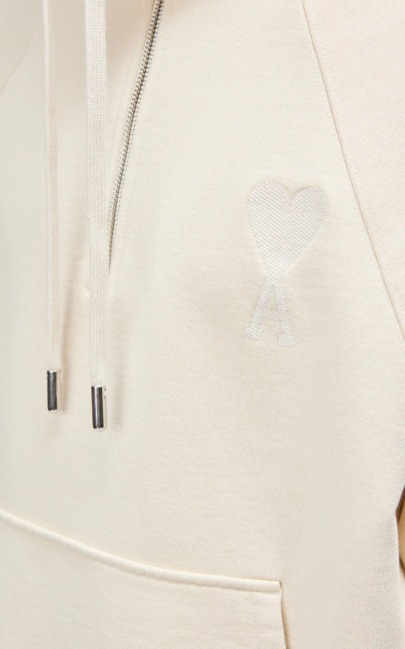 AMI Paris Tonal Big Ami De Coeur Zip Sweat Off-White - Image 8