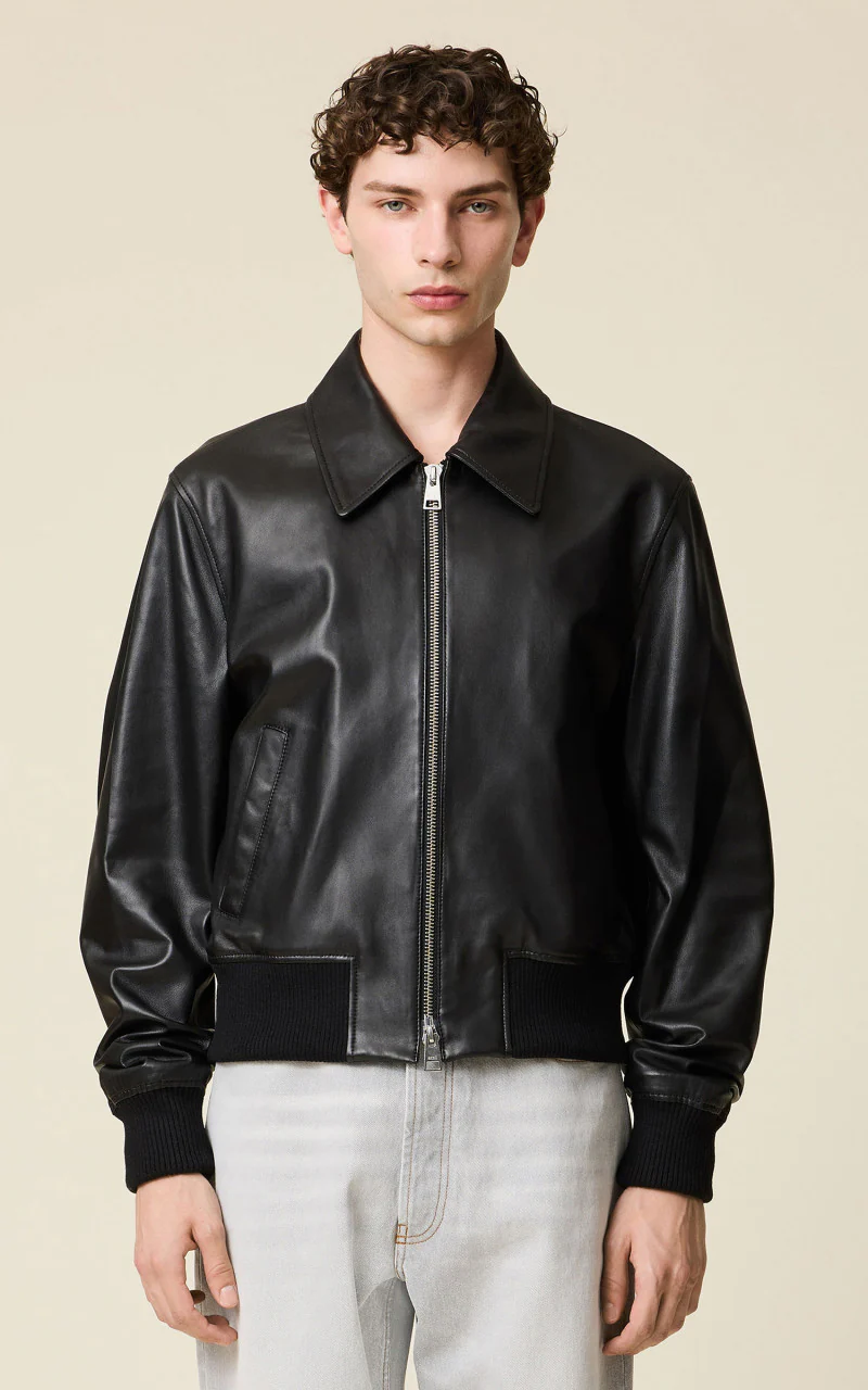 AMI Paris Zipped Leather Jacket Black - Image 2