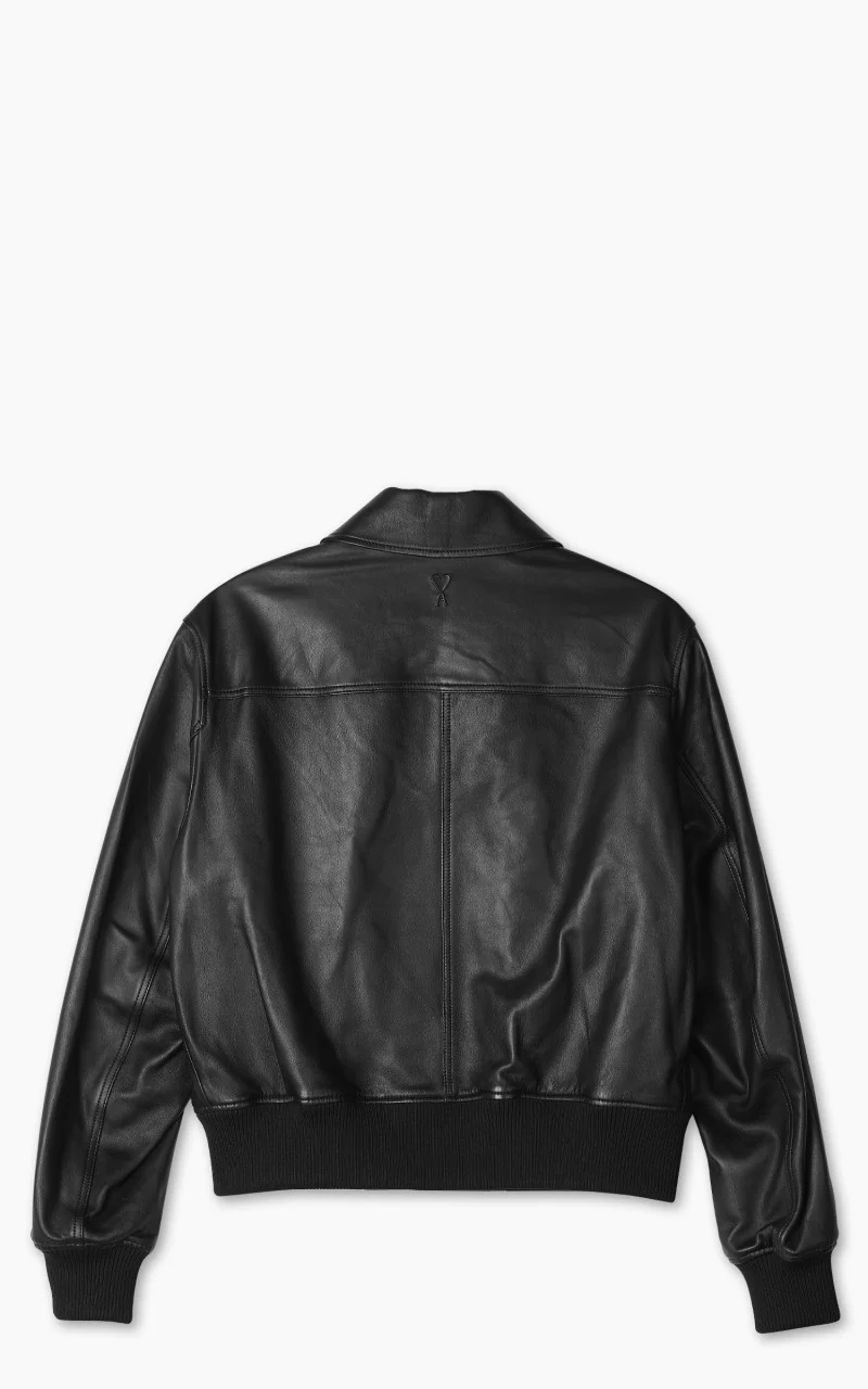AMI Paris Zipped Leather Jacket Black - Image 3