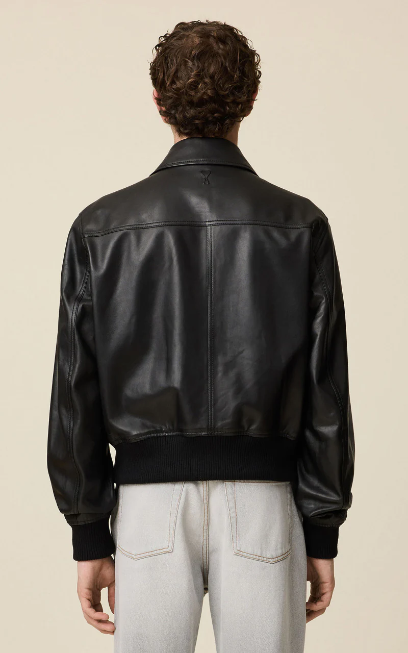 AMI Paris Zipped Leather Jacket Black - Image 4