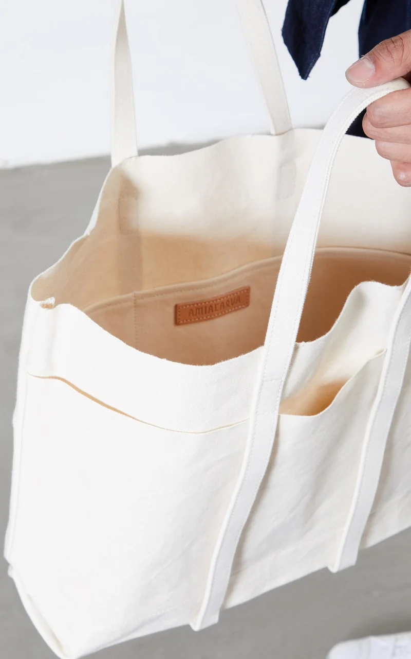 Amiacalva Washed A054 Canvas 6P Tote Bag M White - Image 3