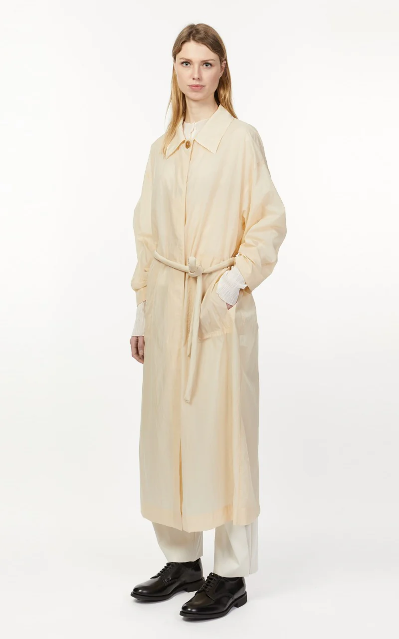 Amomento Sheer Single Trench Coat Light Beige - Image 4
