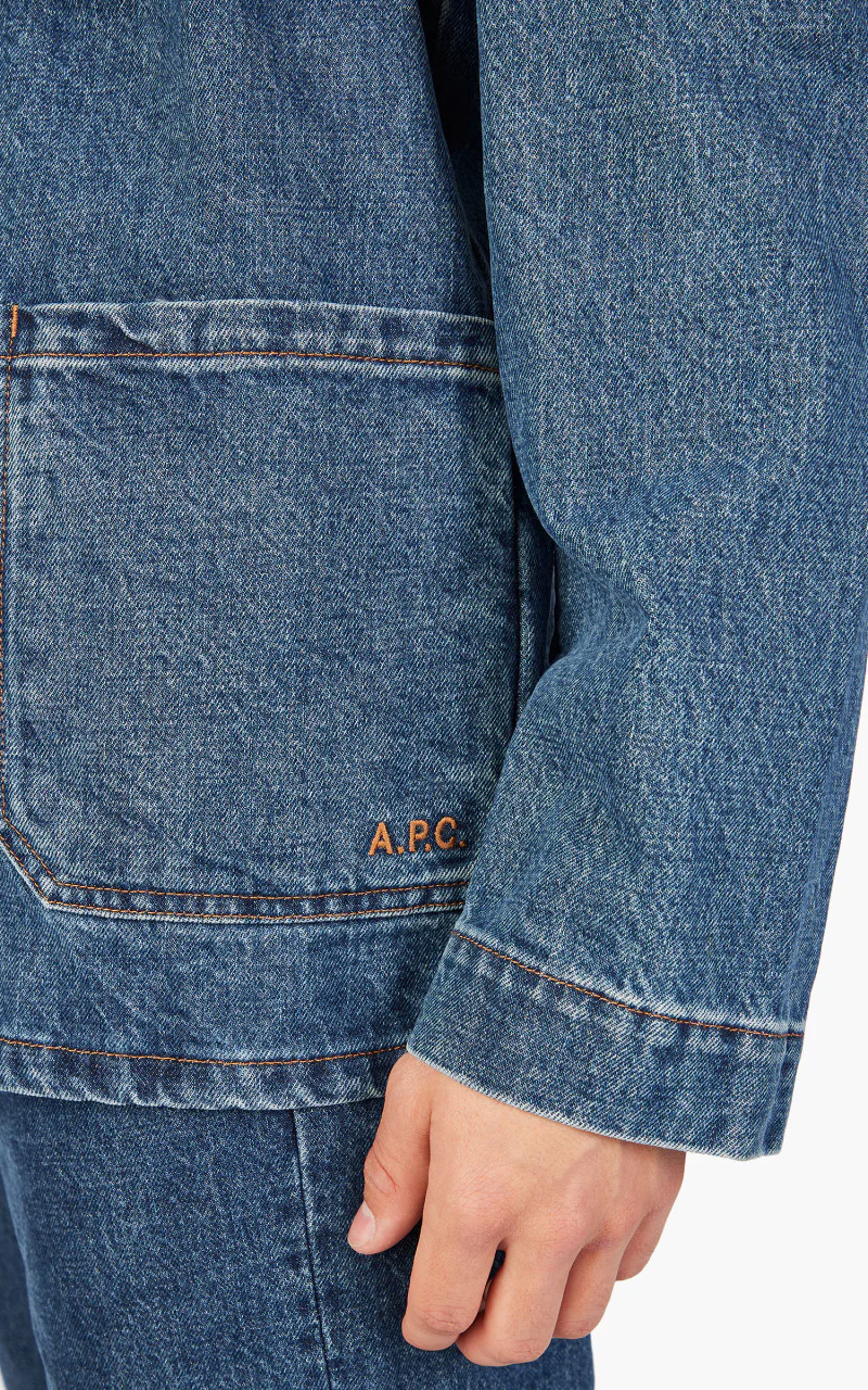 A.P.C. Veste Kerlouan Logo Denim Stonewashed Indigo - Image 7