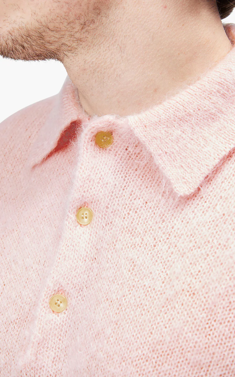Auralee Brushed Super Kid Mohair Knit Polo Light Pink - Image 2