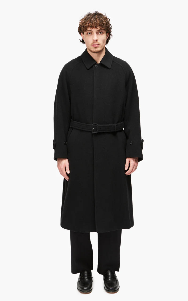 Auralee Cashmere Wool Mosser Soutien Collar Coat Black - Image 2