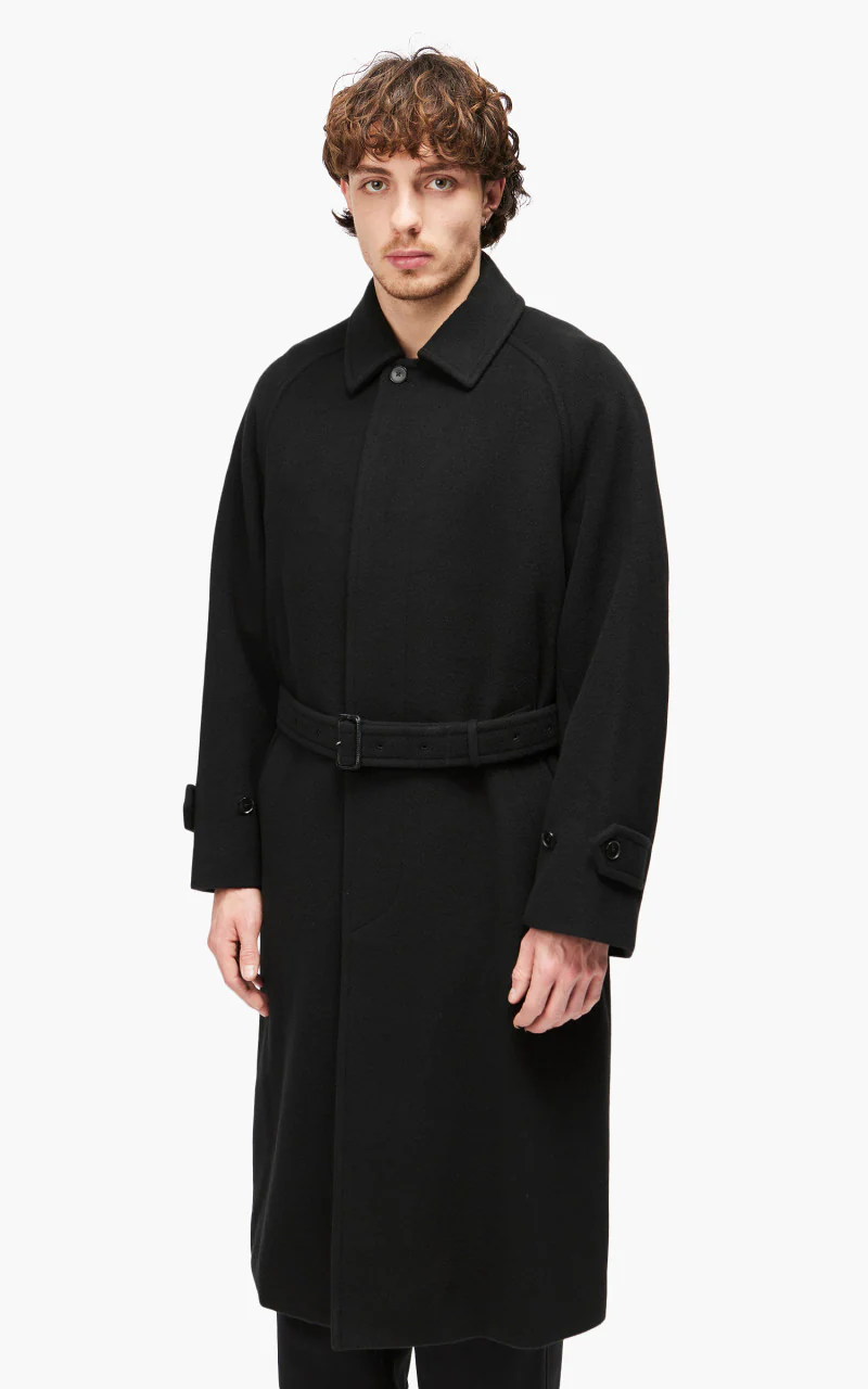 Auralee Cashmere Wool Mosser Soutien Collar Coat Black - Image 3