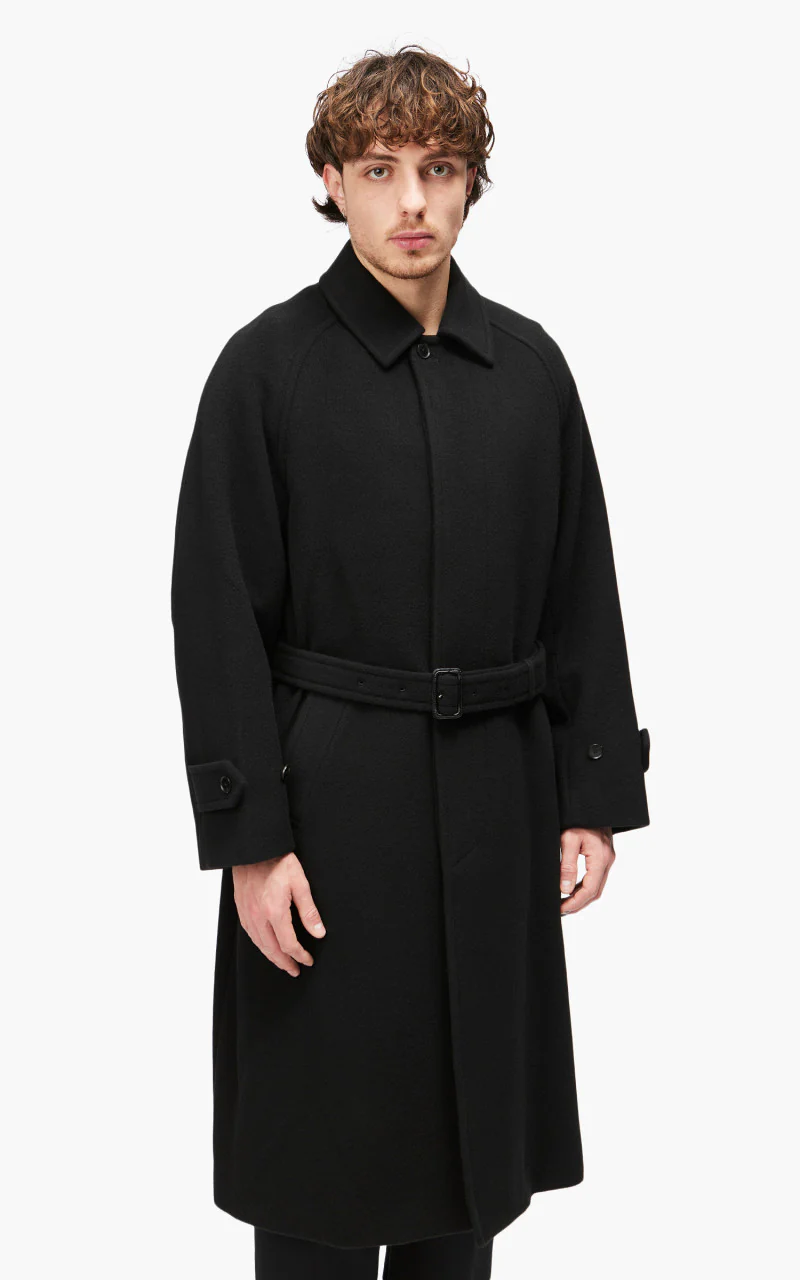 Auralee Cashmere Wool Mosser Soutien Collar Coat Black - Image 4