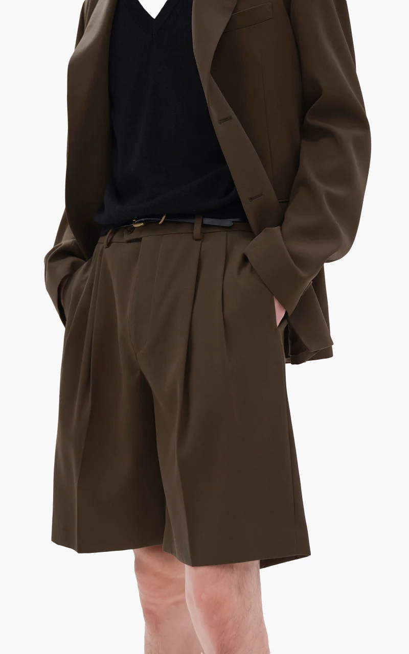 Auralee Light Wool Max Gabardine Shorts Dark Brown - Image 3