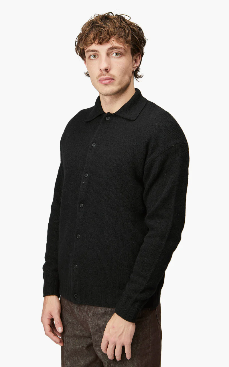 Auralee Shetland Wool Cashmere Knit Cardigan Black - Image 3