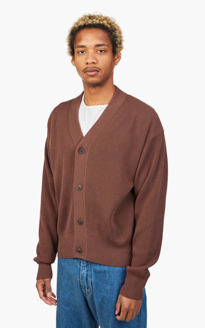 Auralee Super Hard Twist Rib Knit Cardigan Brown - Image 4