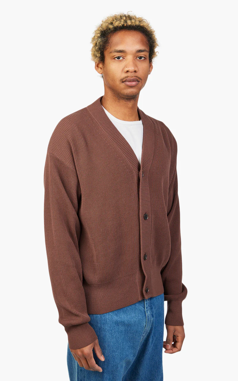 Auralee Super Hard Twist Rib Knit Cardigan Brown - Image 5