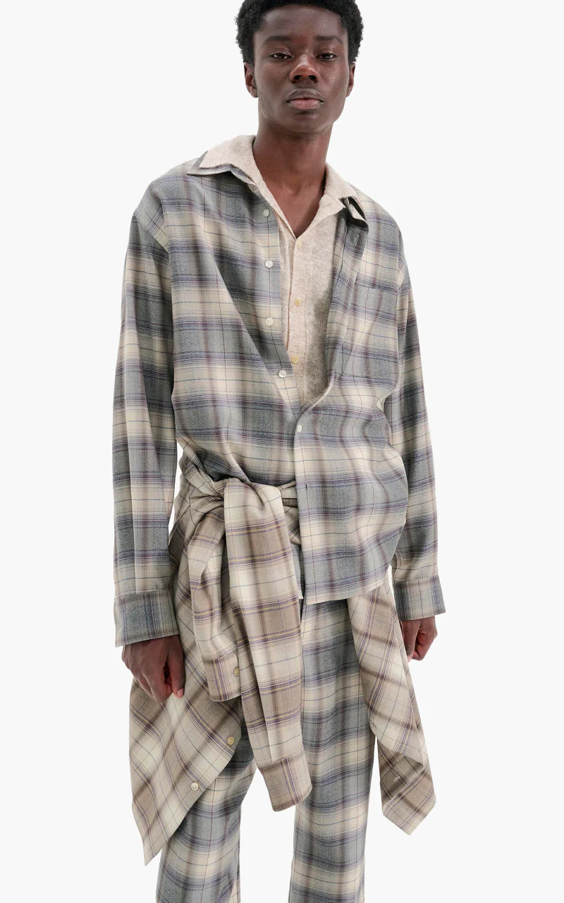 Auralee Super Light Wool Check Shirt Gray Check - Image 4