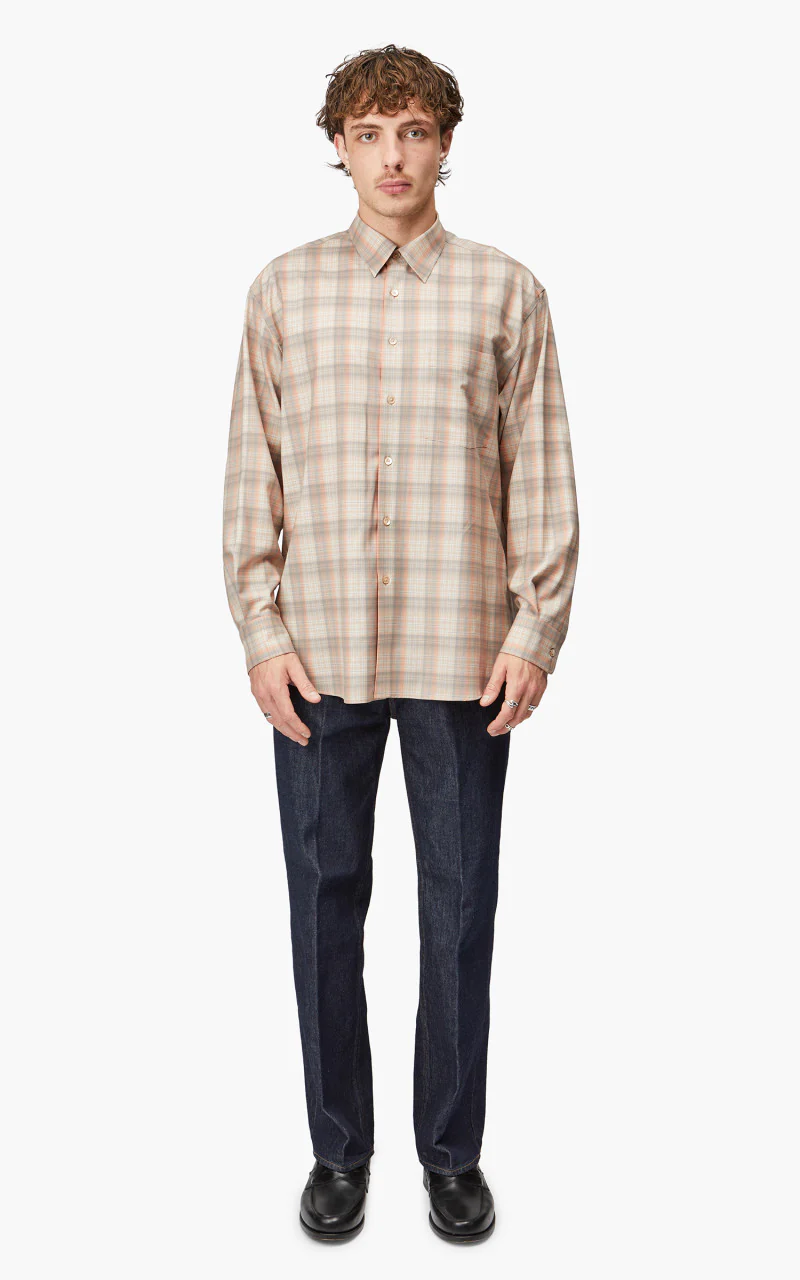 Auralee Super Light Wool Check Shirt Light Beige Check - Image 2