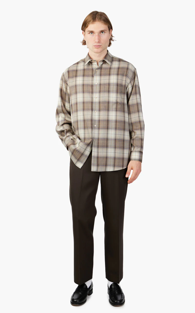 Auralee Super Light Wool Check Shirt Light Brown Check - Image 2