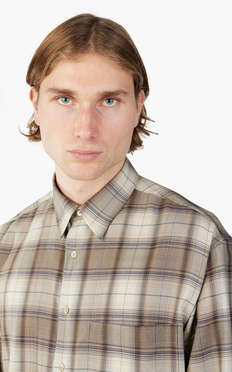 Auralee Super Light Wool Check Shirt Light Brown Check - Image 4