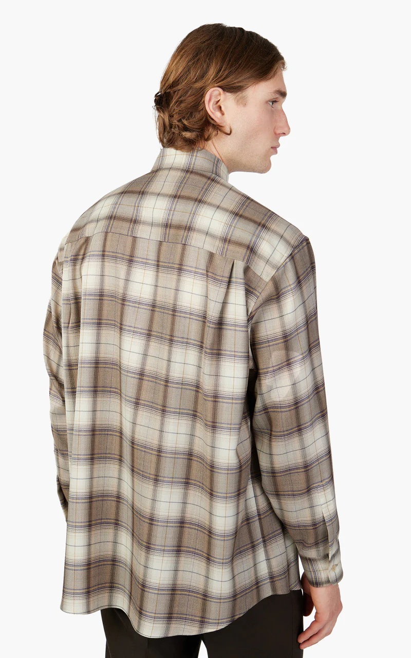 Auralee Super Light Wool Check Shirt Light Brown Check - Image 5
