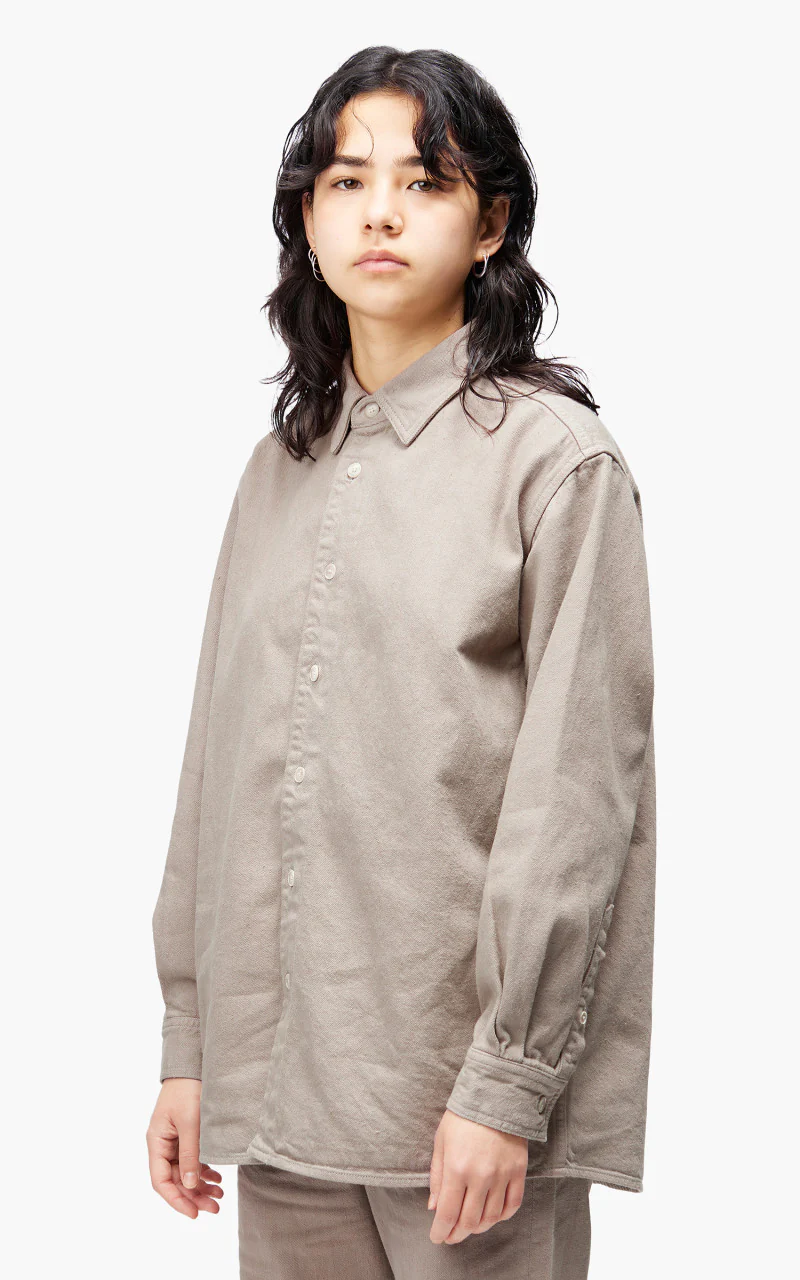Auralee W Botanical Dyed Selvedge Denim Shirt Blouson Natural Brown - Image 5