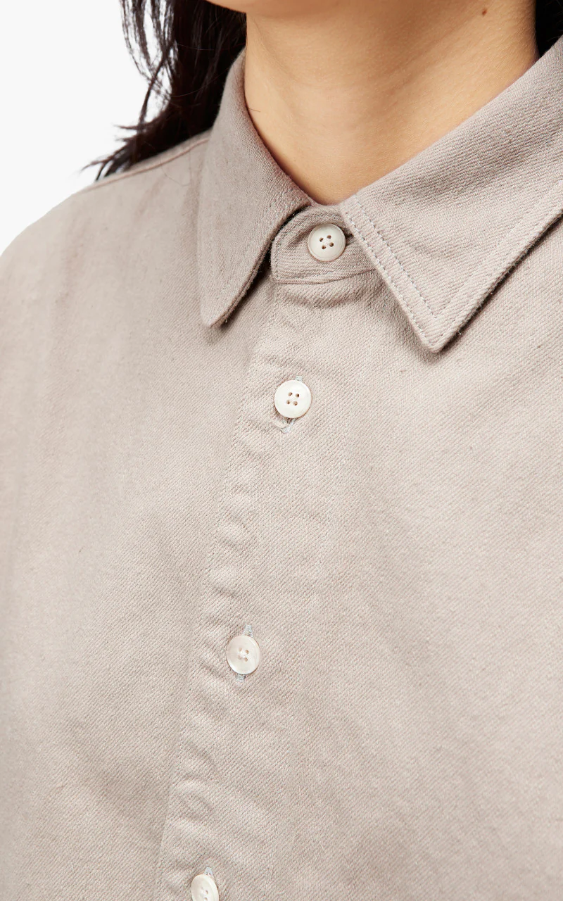 Auralee W Botanical Dyed Selvedge Denim Shirt Blouson Natural Brown - Image 6