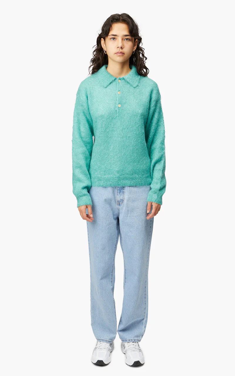 Auralee W Brushed Super Kid Mohair Knit Polo Blue - Image 2