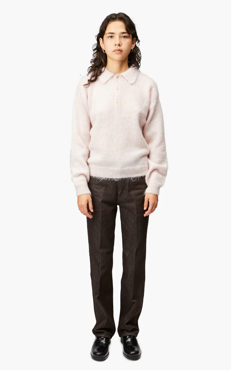 Auralee W Brushed Super Kid Mohair Knit Polo Light Pink - Image 2