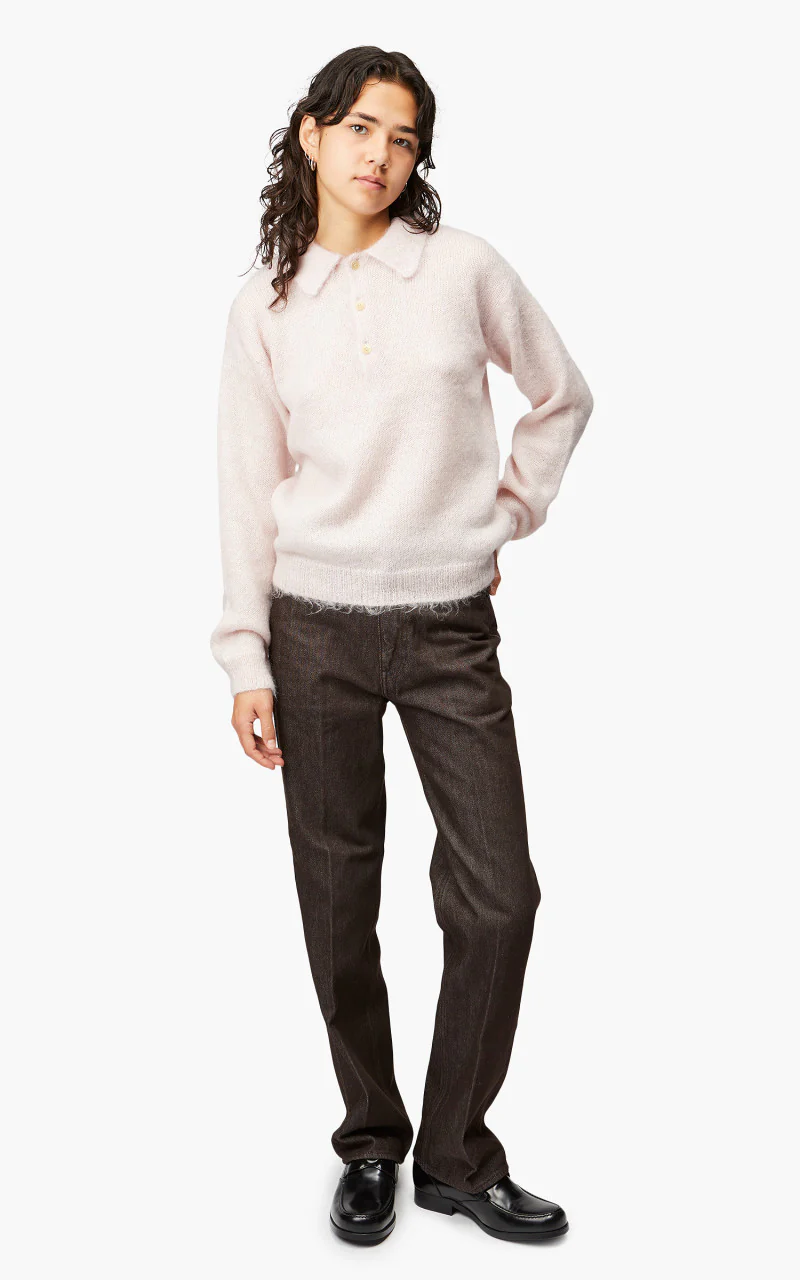 Auralee W Brushed Super Kid Mohair Knit Polo Light Pink - Image 3