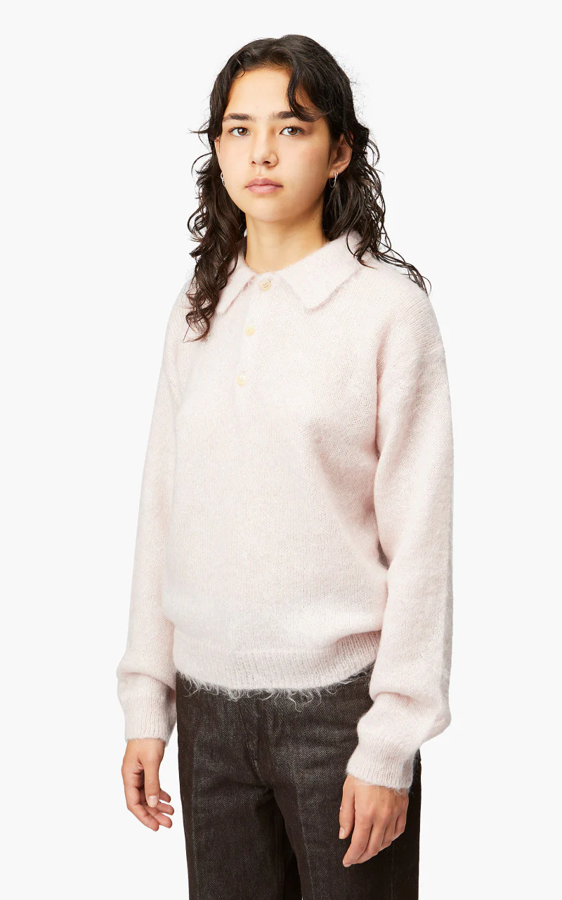 Auralee W Brushed Super Kid Mohair Knit Polo Light Pink - Image 4