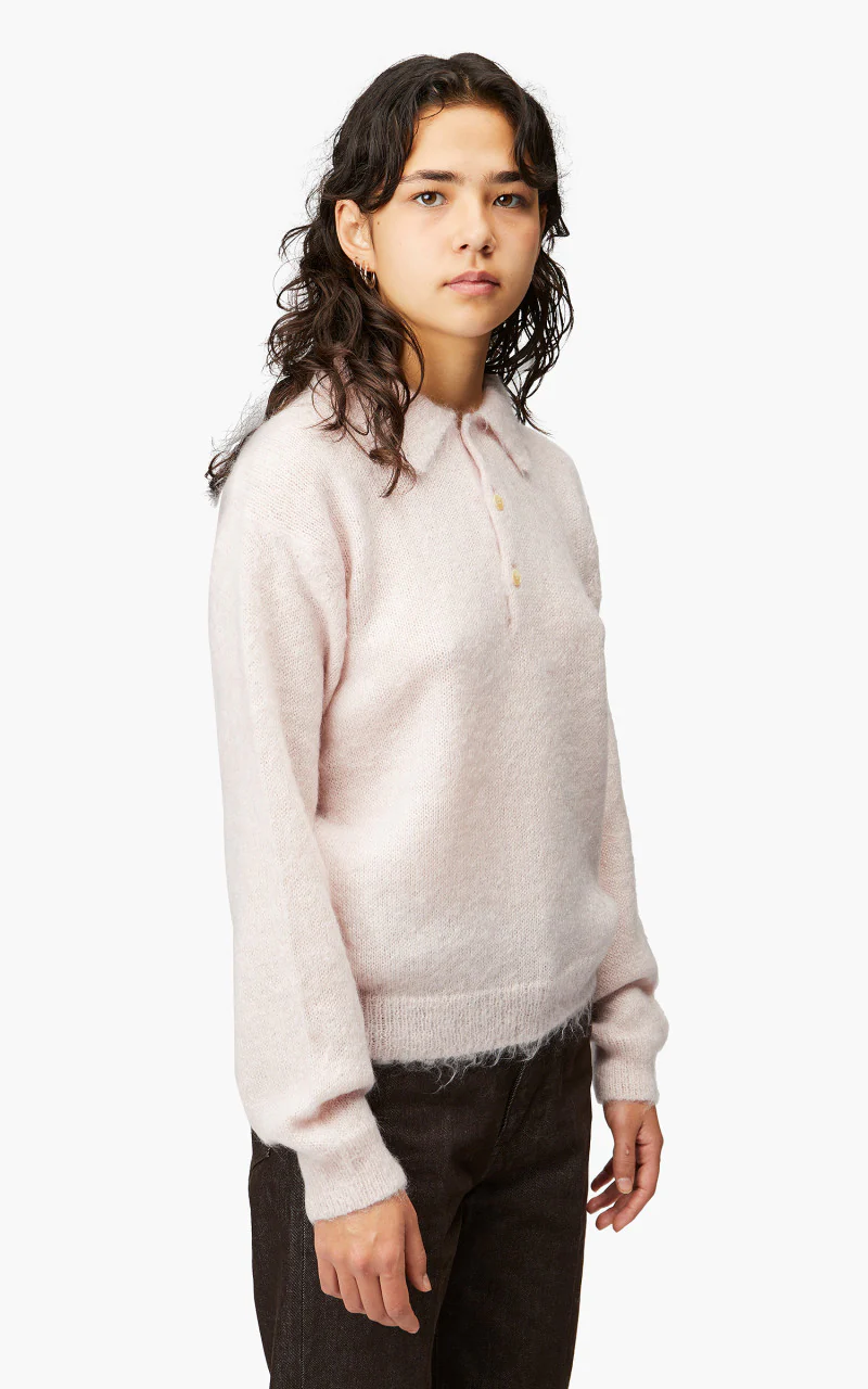Auralee W Brushed Super Kid Mohair Knit Polo Light Pink - Image 5
