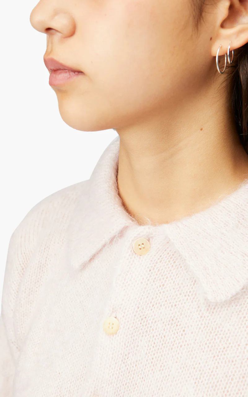 Auralee W Brushed Super Kid Mohair Knit Polo Light Pink - Image 7