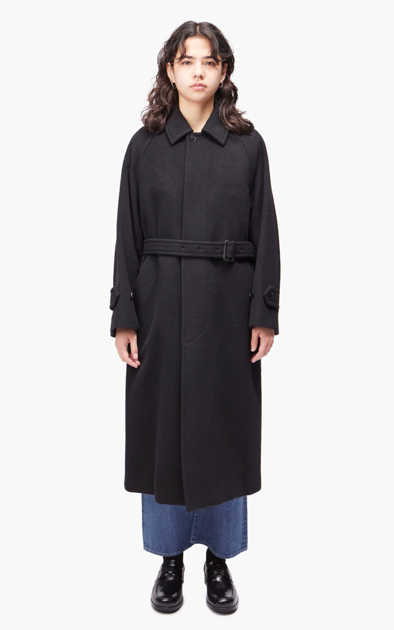 Auralee W Cashmere Wool Mosser Soutien Collar Coat Black - Image 2