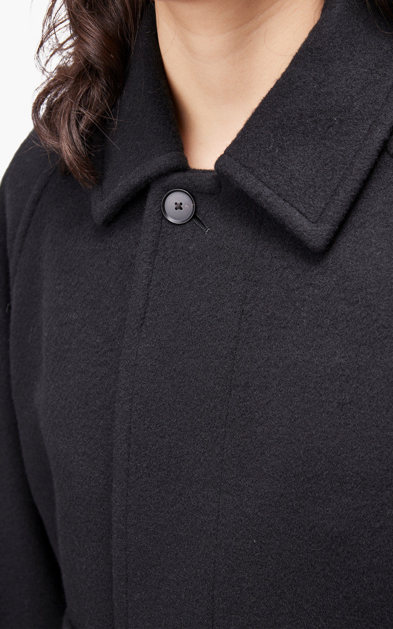Auralee W Cashmere Wool Mosser Soutien Collar Coat Black - Image 6