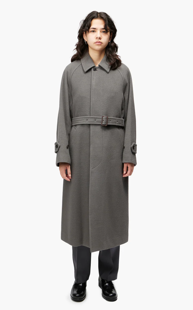 Auralee W Cashmere Wool Mosser Soutien Collar Coat Grey - Image 2
