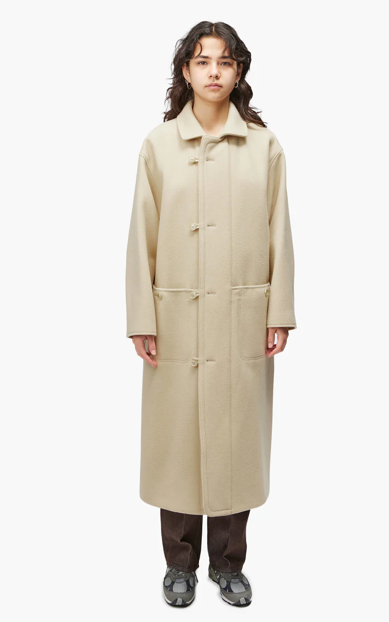 Auralee W Double Cloth Super Fine Melton Coat Light Beige - Image 2