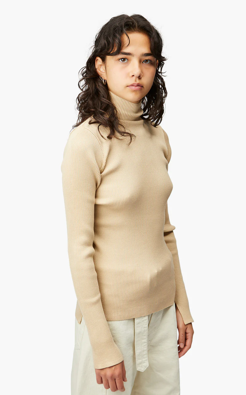 Auralee W Giza High Gauge Rib Knit Turtle Neck P/O Light Beige - Image 3