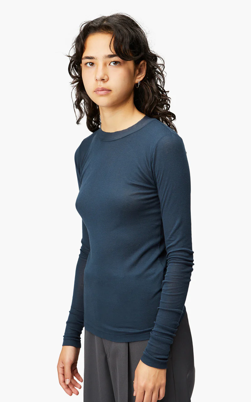 Auralee W High Gauge Sheer Rib L/S Tee Navy Blue - Image 2