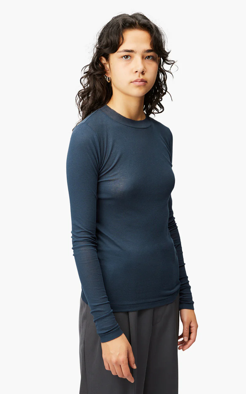 Auralee W High Gauge Sheer Rib L/S Tee Navy Blue - Image 3